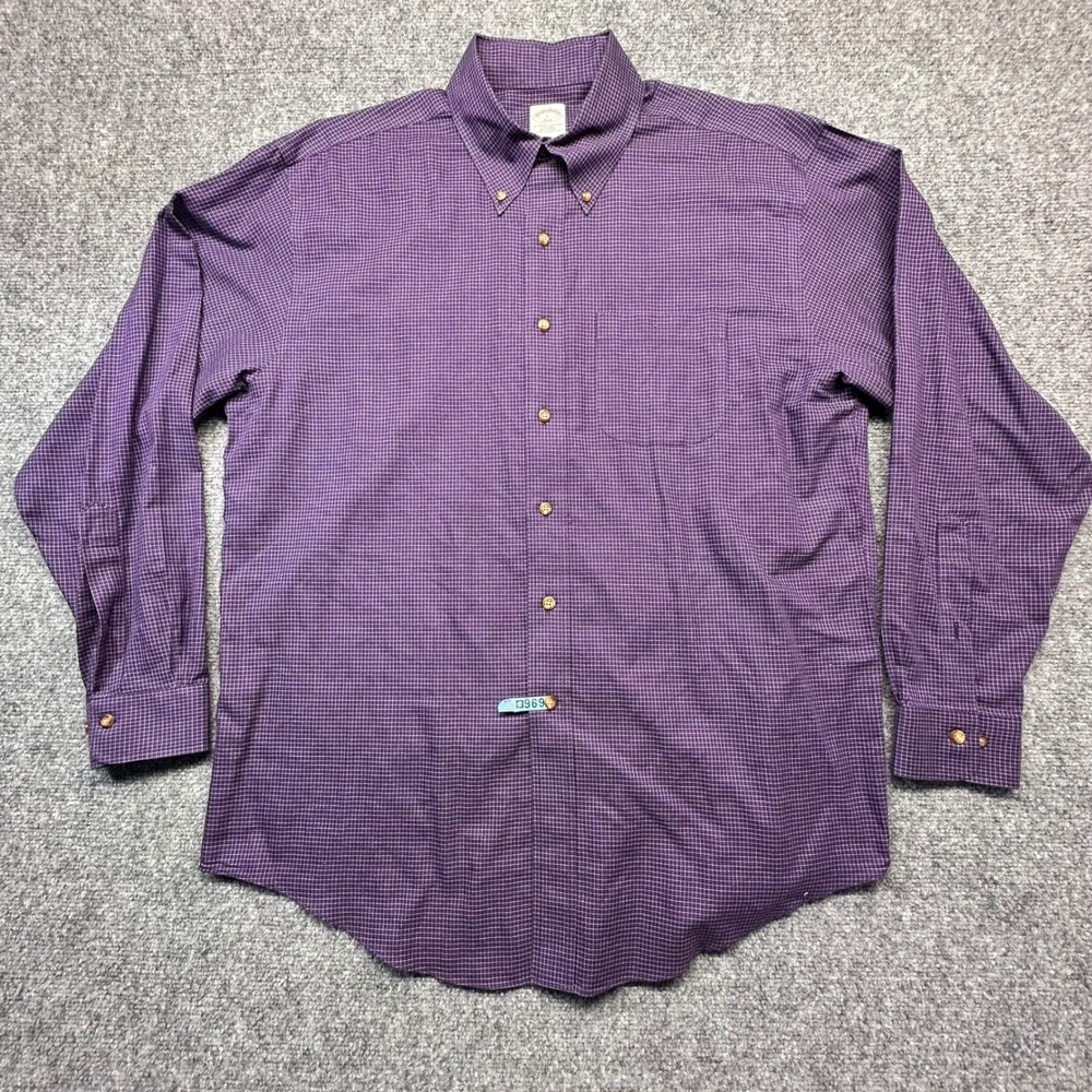 Brooks‎ Brothers 346 Button Down Shirt Mens Large Purple Check Non-Iron Cotton